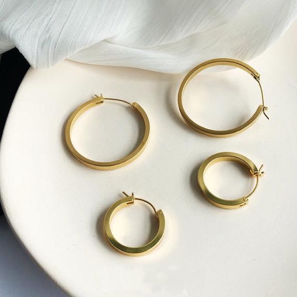 Brushed Gold Square Tube Hoop Earrings - Picture 2 of 7